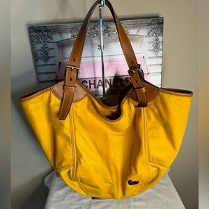 Used DOONEY & BOURKE yellow Canvas & Leather Large Shopper Tote
